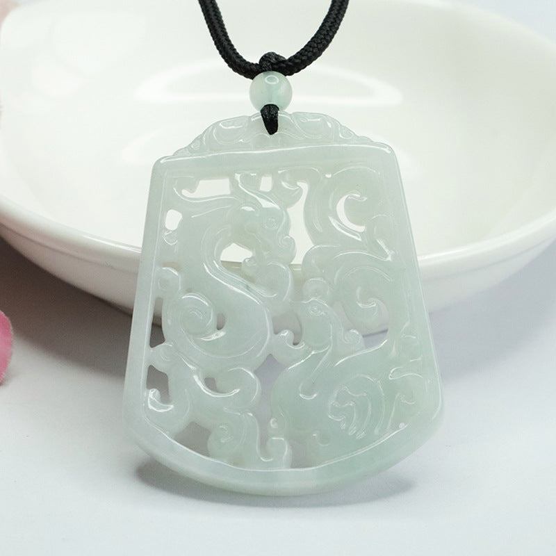 Myanmar A-grade Jade Dragon and Phoenix Fortune's Favor Pendant