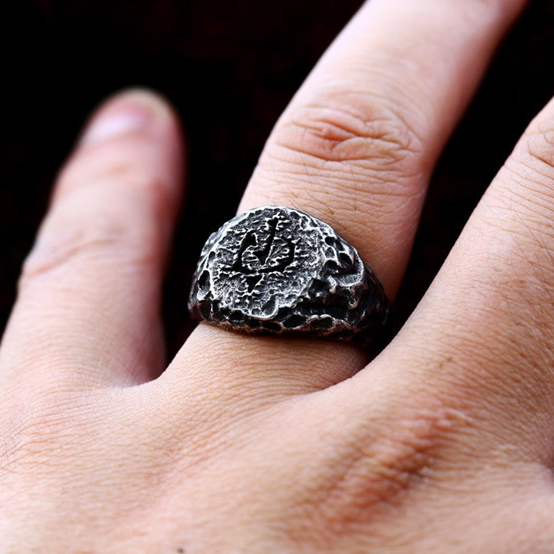 Titanium Steel Sauron Power Ring with Broken Sword Design - Retro Men's Ring for Fans of European and American Film and TV