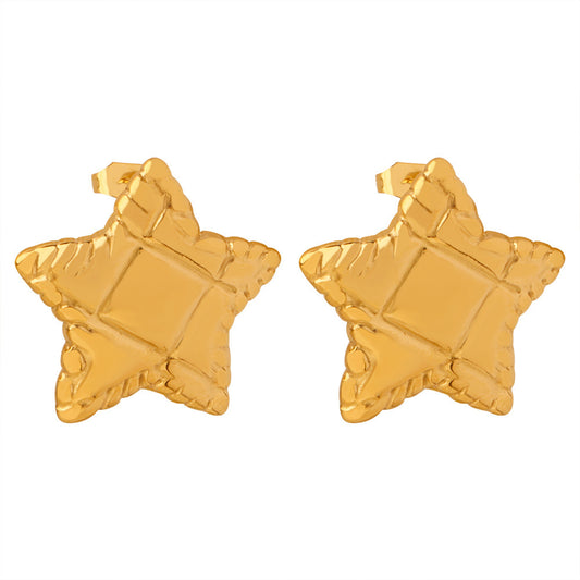 Luxurious Star Texture Earrings in 18k Gold Plated Titanium Steel