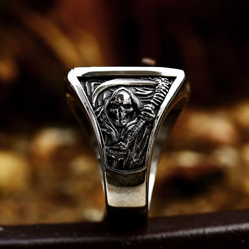 Titanium Steel Punk Hip-Hop Men's Ring with Grim Reaper Skull Design