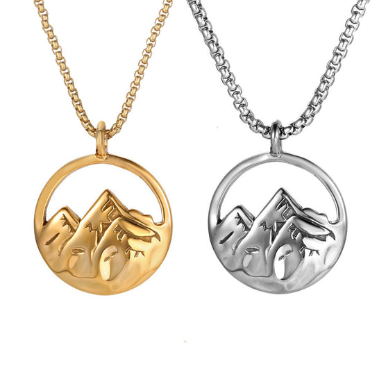 Mountain Peak Titanium Steel Pendant Necklace for Men - Elegant Gold and Silver Options