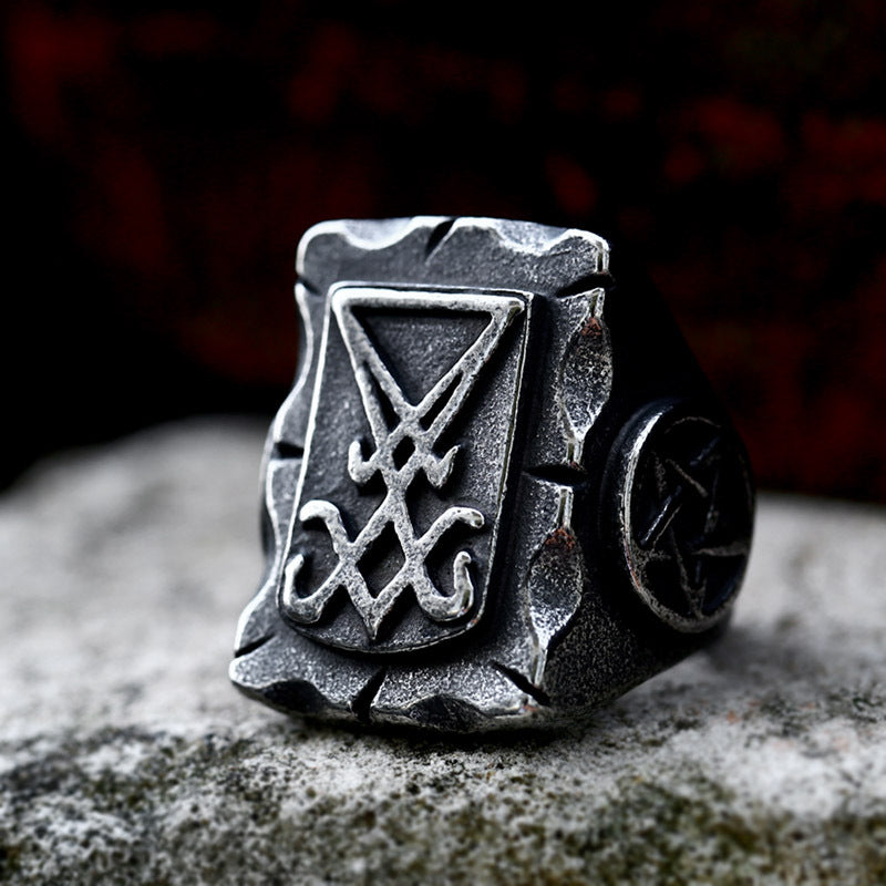 Lucifer Steel Titan Ring for Men - Bold Retro Jewelry