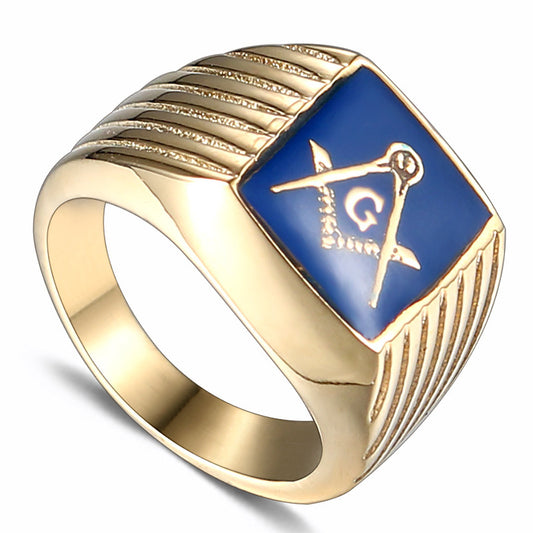 Stylish Titanium Steel Masonic Ring for Men, Retro Punk AG Logo Design in Sizes 7-16