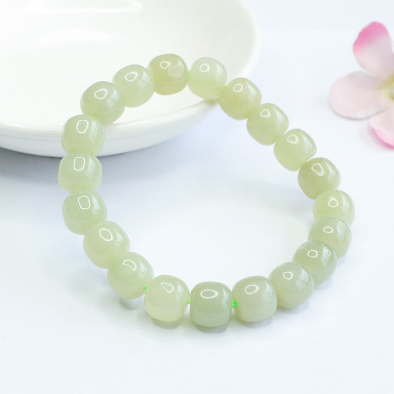 Clear Water Barrel Beads Jade Bracelet with Sterling Silver Needle