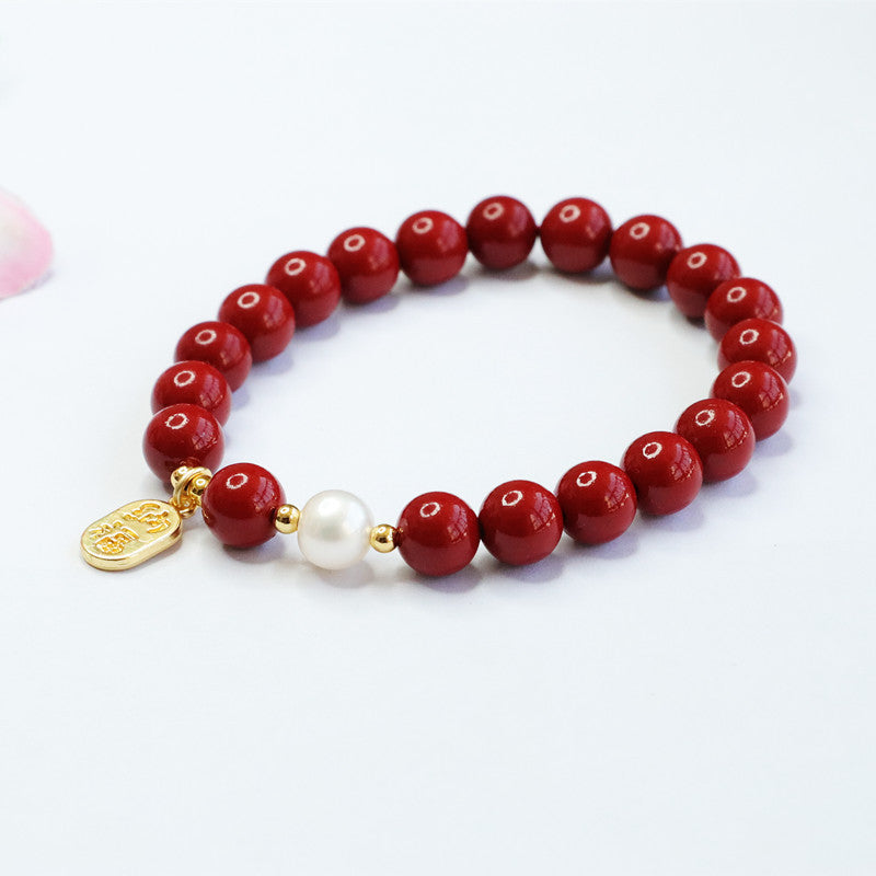 Fortune's Favor Sterling Silver Bracelet with Purple Gold Sand and Cinnabar Stone