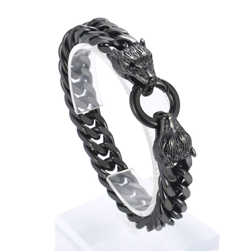 Punk-Inspired Stainless Steel Wolf Head Bracelet for Men - European and American Trend Design