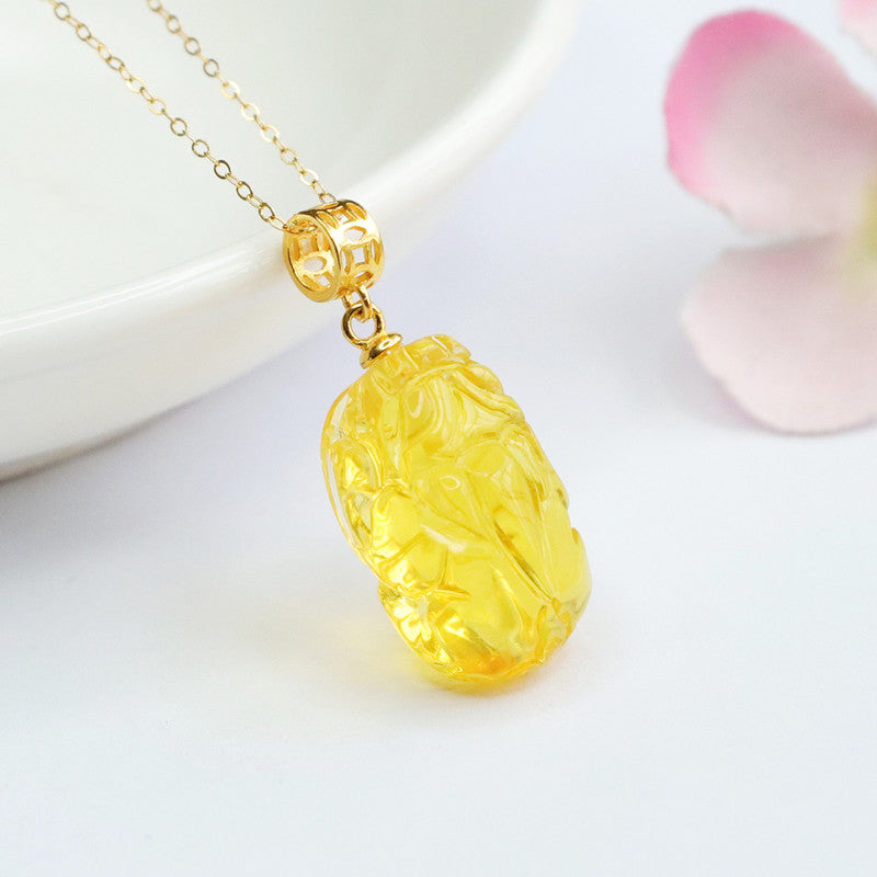 Sterling Silver Amber Pixiu Necklace by Planderful Collection