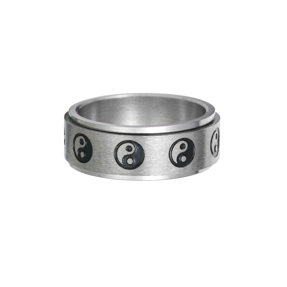 Men's Rotating Bagua Stainless Steel Ring - Size 6-13