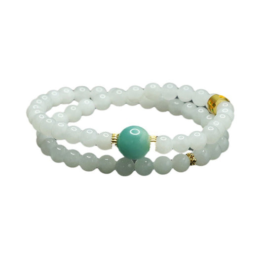 White Jade Sea Pattern Sterling Silver Bracelet