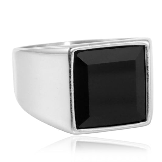 Trendy Retro Titanium Steel Square Stone Ring for Men - Black Stone Stainless Steel Accessory