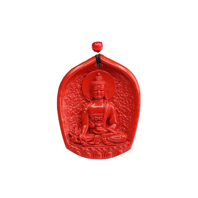 Red Sand Cinnabar Pendant featuring Medicine Buddha Amitabha Design