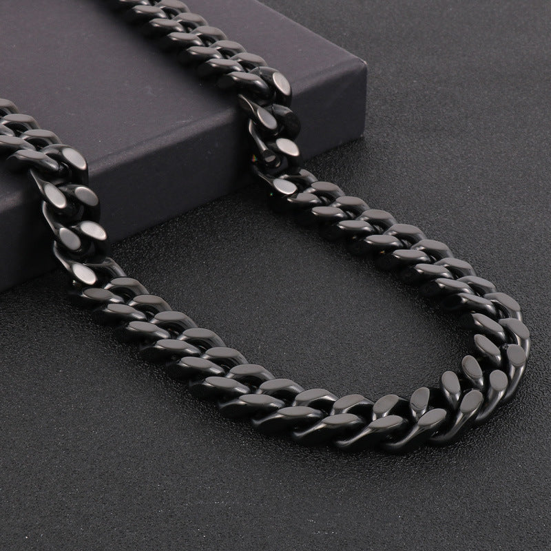 Stylish Hip-Hop Stainless Steel Cuban Chain Necklace and Bracelet Set for Men with Personalized Faucet Buckle Design