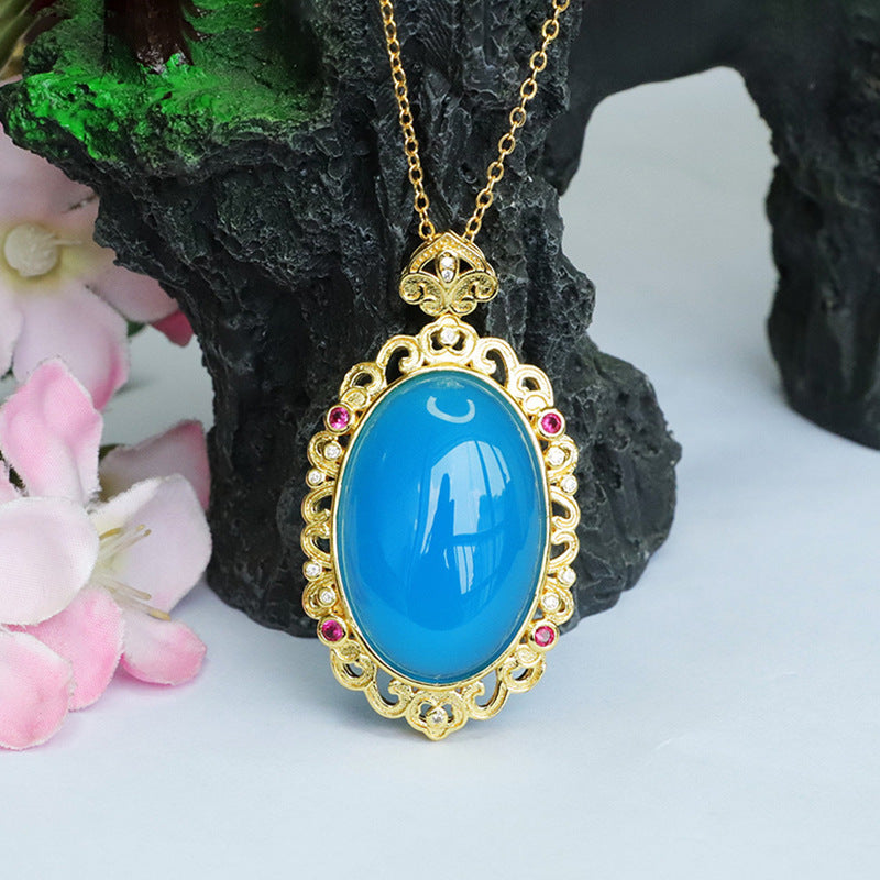 Pigeon Egg Ice Blue Chalcedony Pendant