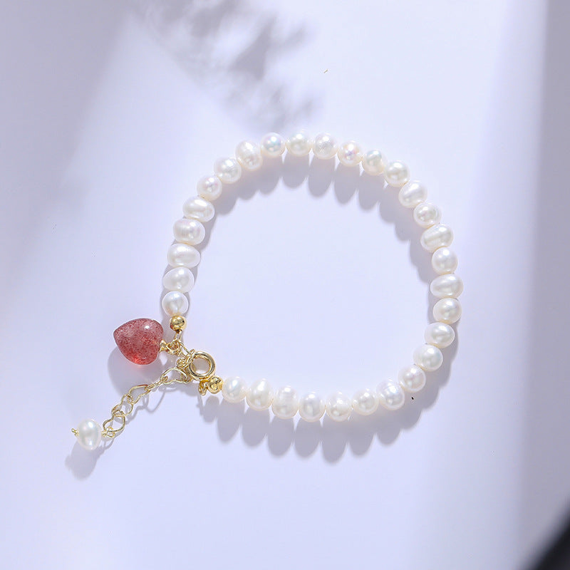 Strawberry Crystal Love Bracelet with Freshwater Pearl