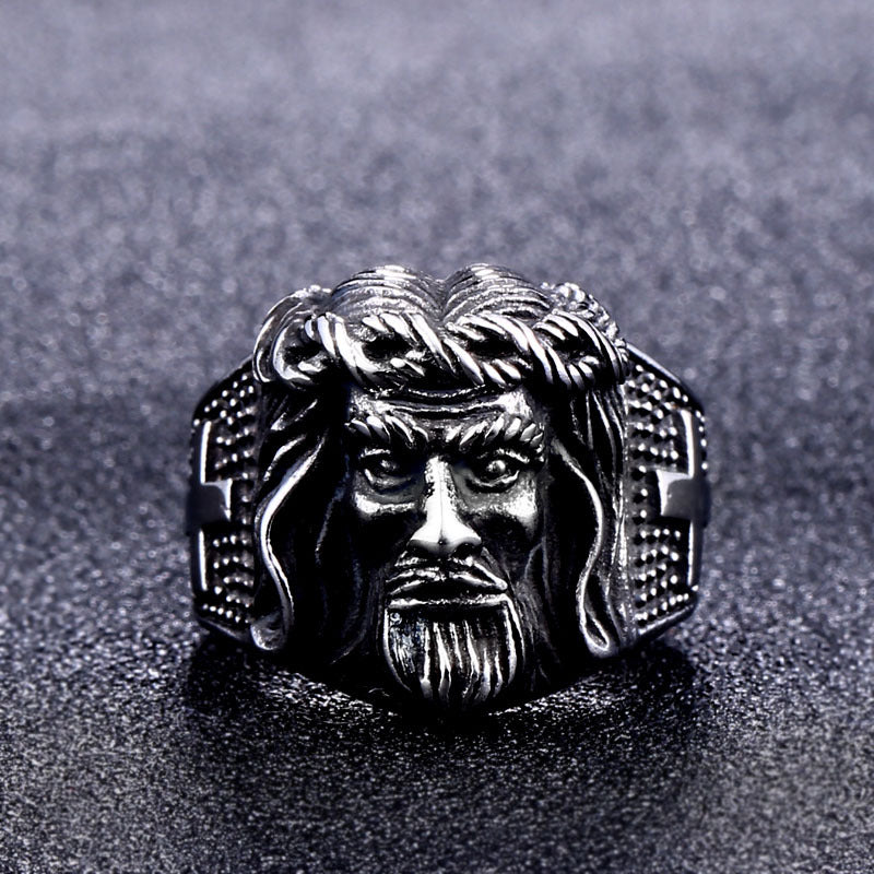 Vintage-Inspired Titanium Steel Men's Cross Ring - Elegant Stainless Steel Jewelry for Wholesale