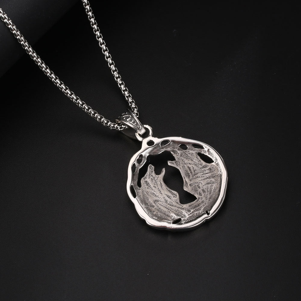 Custom Retro Twin Wolf Pendant Necklace in Vintage Titanium Steel for Men