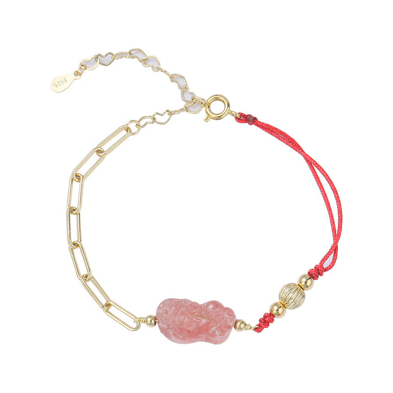 Strawberry Crystal Spliced Red Rope Bracelet with Sterling Silver Details from Planderful Collection