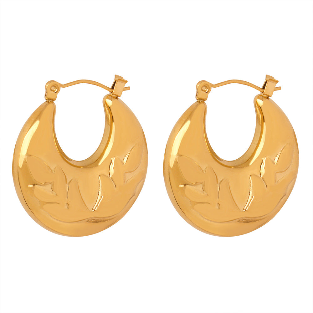 Vintage Court Style Gold-Plated U-Shaped Deer Horn Relief Earrings