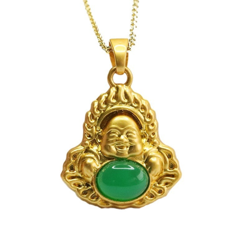 Green Chalcedony Maitreya Buddha Pendant with Sterling Silver