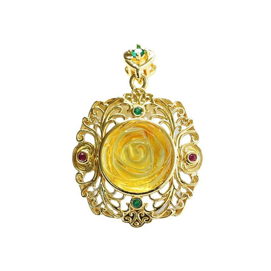 Elegant Rose Amber Zircon Pendant in Sterling Silver - Women's Jewelry