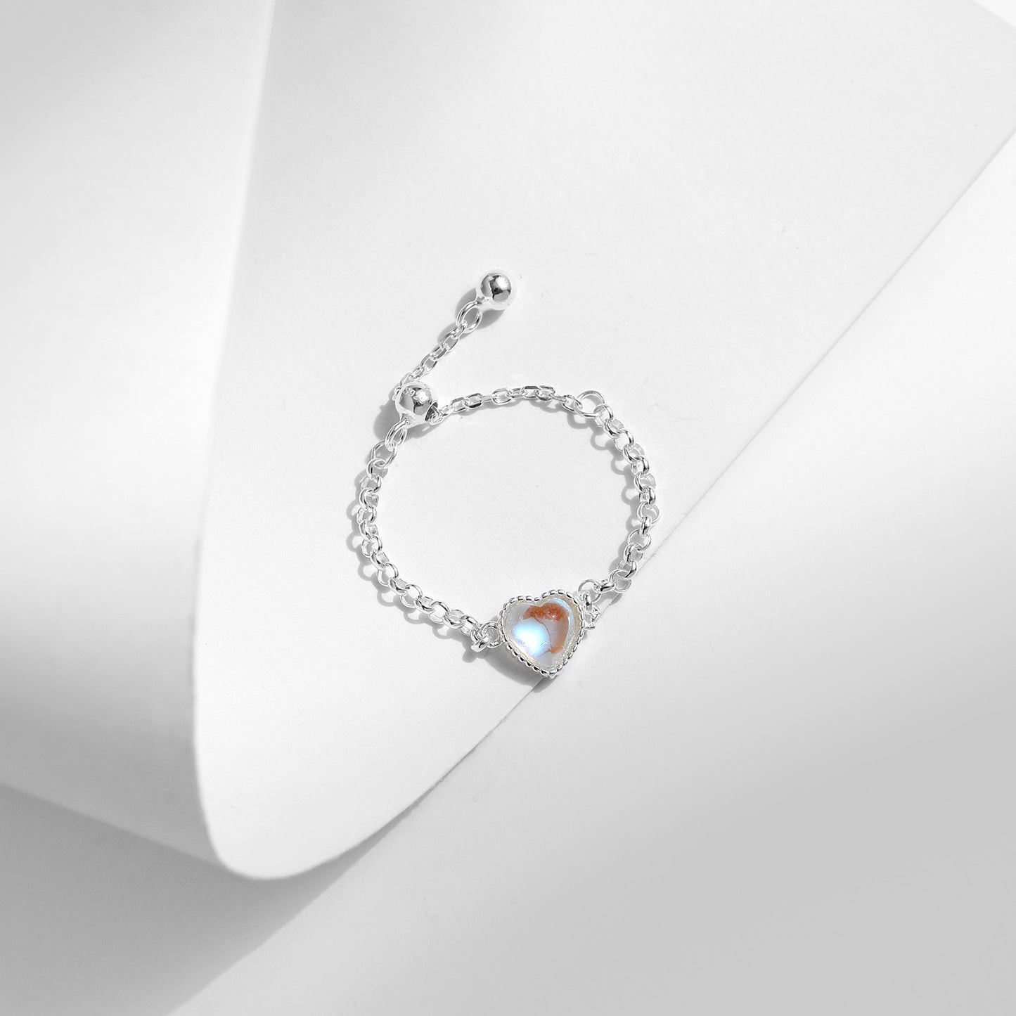 925 Sterling Silver Heart-shaped Moonstone Adjustable Ring