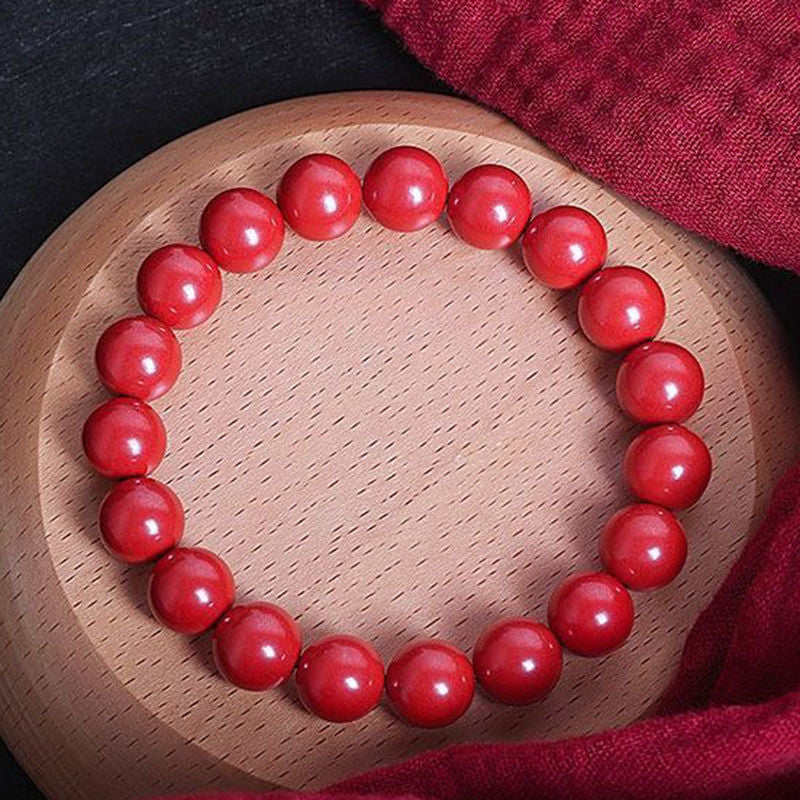 Cinnabar and Red Sand Sterling Silver Bracelet, Natal Year Jewelry