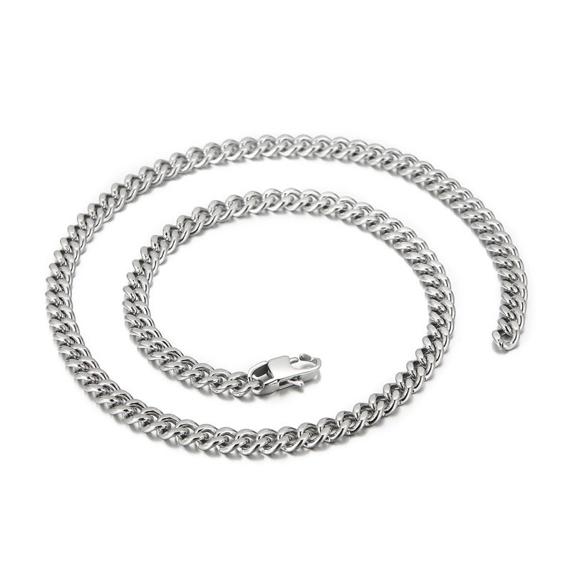 Stylish Double-Sided Electroplated Titanium Steel Men's Cuban Bracelet and Necklace from Planderful's Everyday Genie Collection