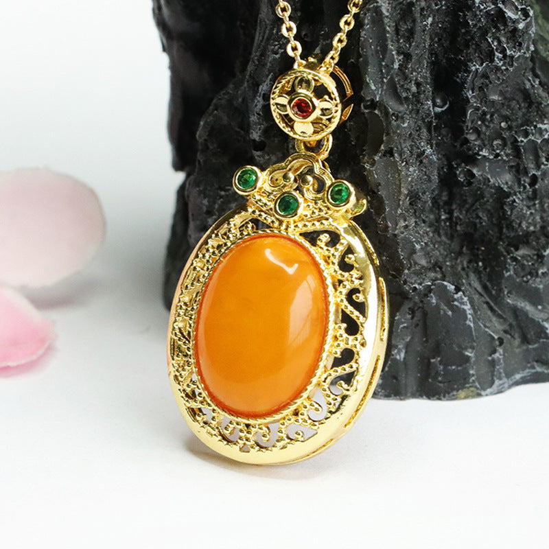 Amber Cloud Pendant with Sterling Silver and Beeswax Gem