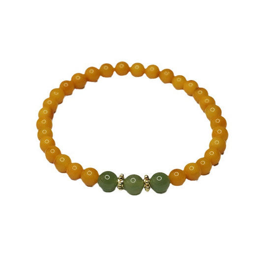 Women's Beeswax Bracelet with Honey Amber and Jade