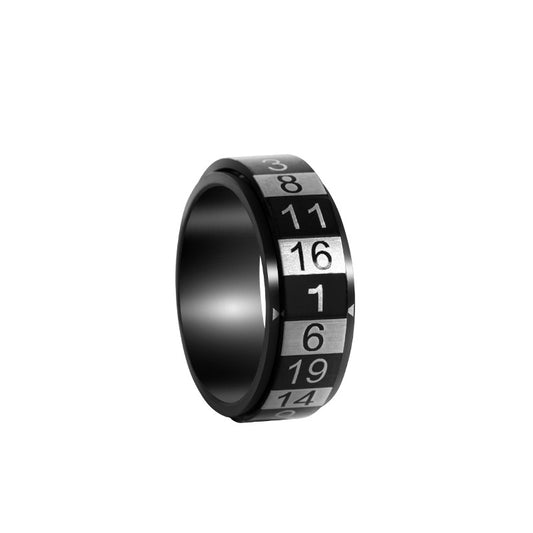 Rotating Arabic Numerals Titanium Men's Ring for Stress Relief