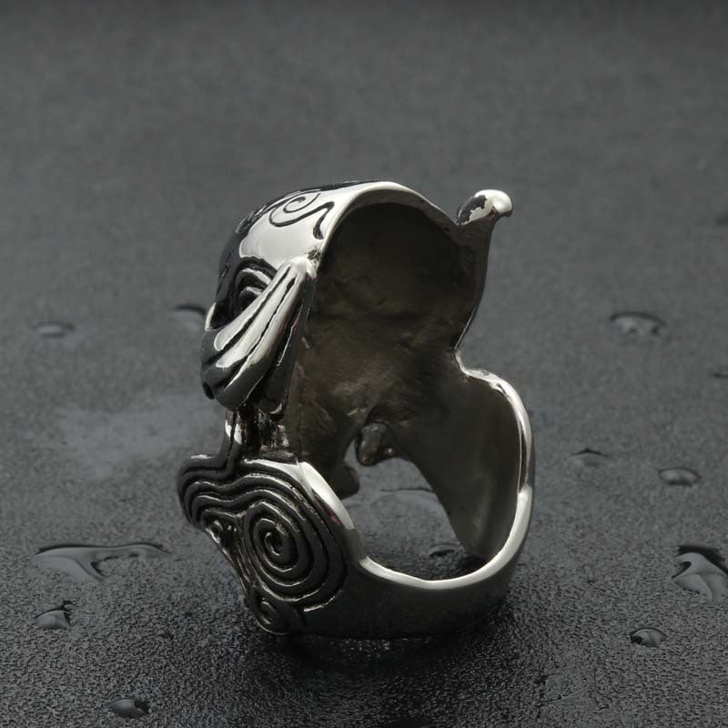 Titanium Steel Punk Skull Ring - Warrior Ghost Head Design for Men