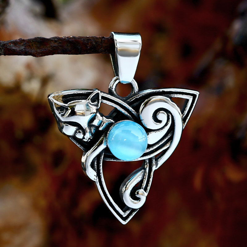 Celtic Fox Pendant in Stainless Steel with Opal - Wholesale Personalized Accessories for Men