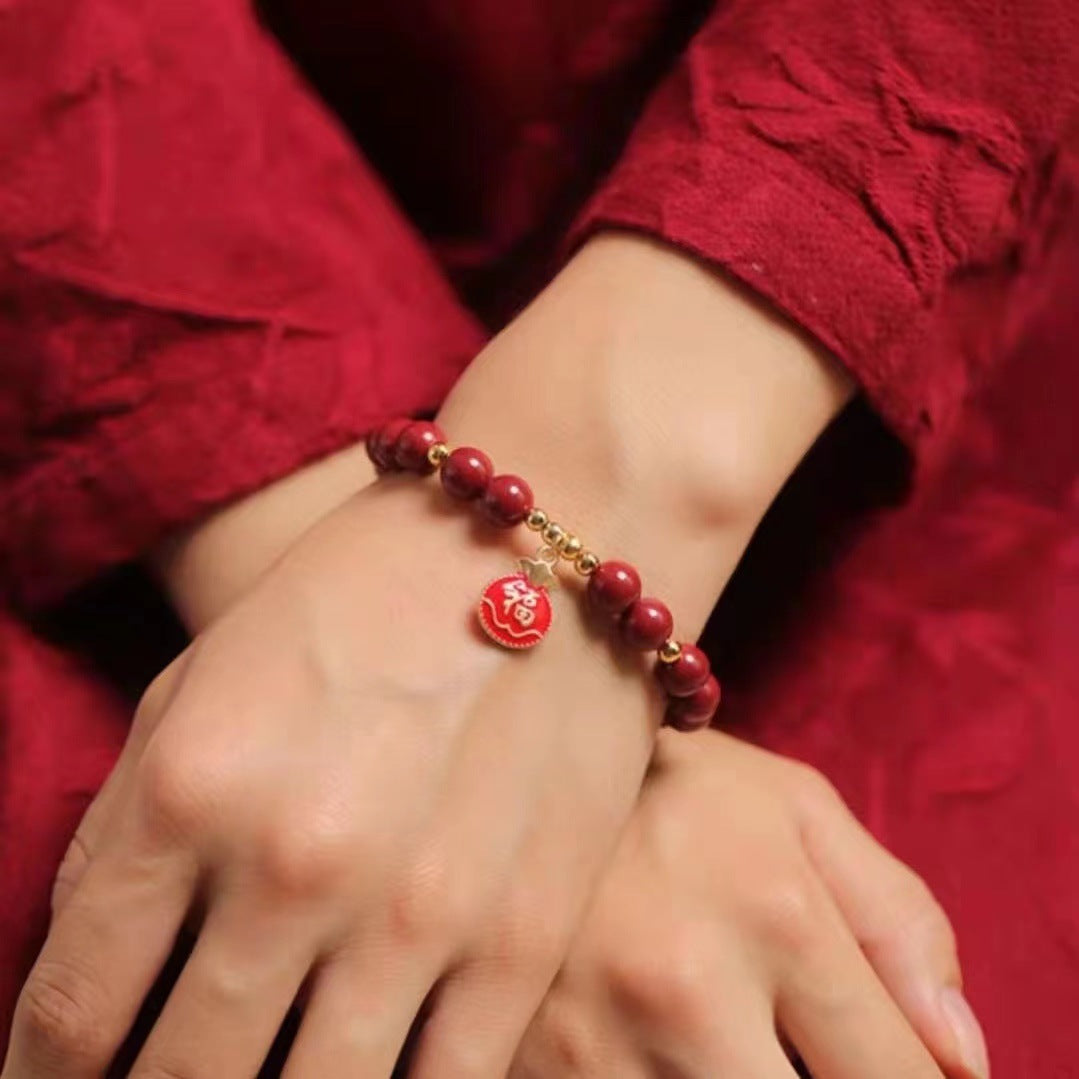 Lucky Bag Tassel Bracelet with Cinnabar Stone