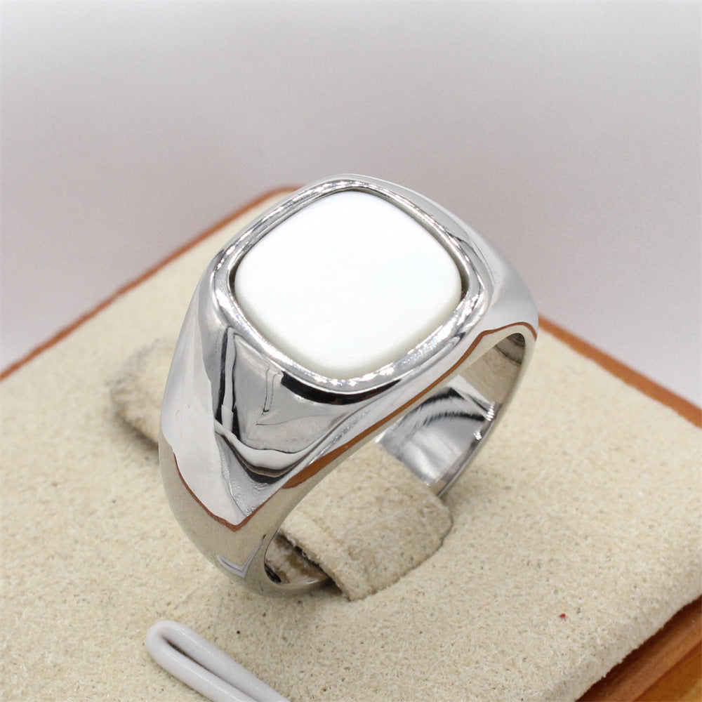 Stylish Small Black Square Stone Titanium Steel Rings for Men and Women