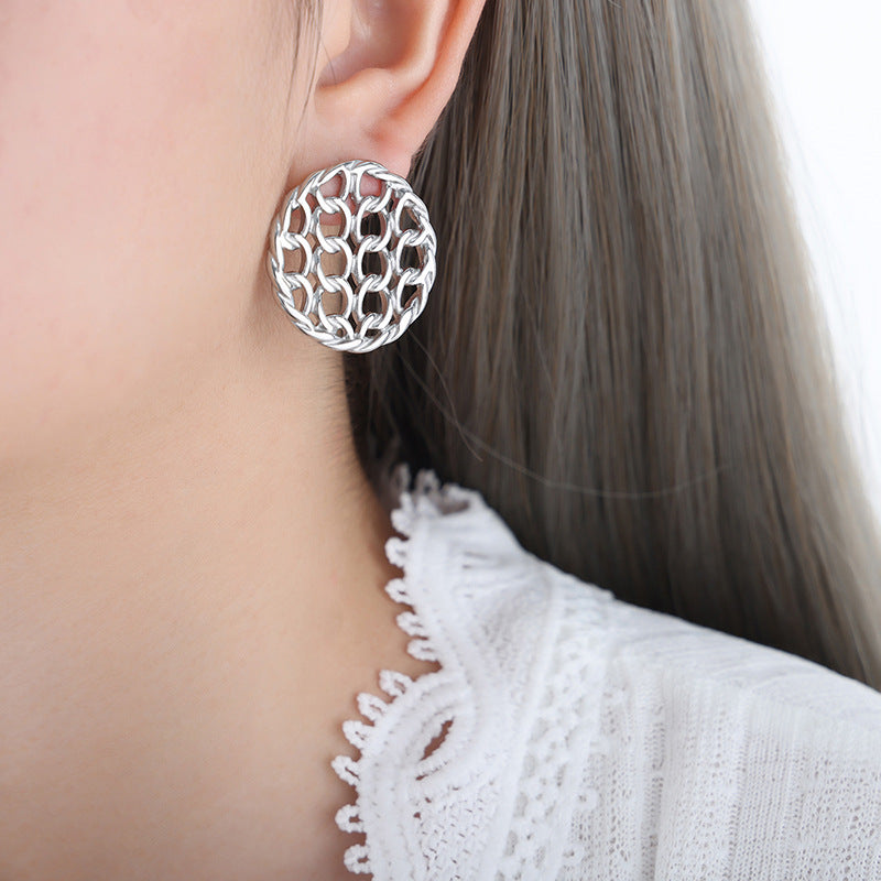 Exaggerated Personality Titanium Steel Earrings - Ancient Style Hollow Circular Knitting Design