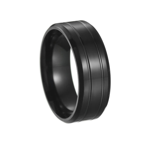 Classic Titanium Steel Men's Wedding Band - Elegant Black 8mm Ring for Outdoor and Everyday Wear