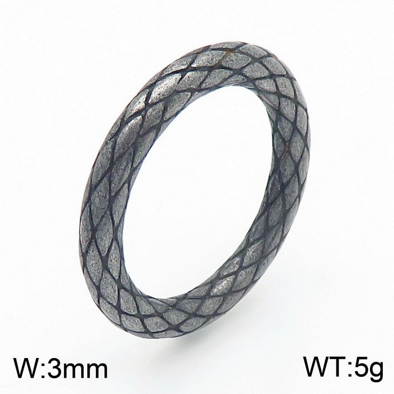 Retro Punk Style Stainless Steel Snake Ring with Rhombus Pattern for Men - Trendy Old Circle Design