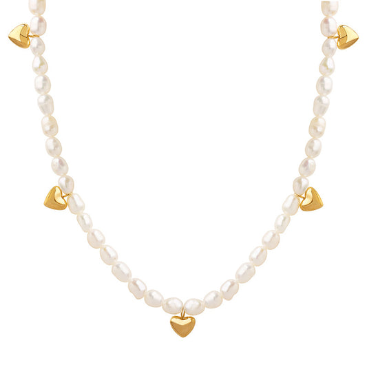 Enchanting Heart Pendant Necklace with Freshwater Pearl - Stylish Fashion Accessory