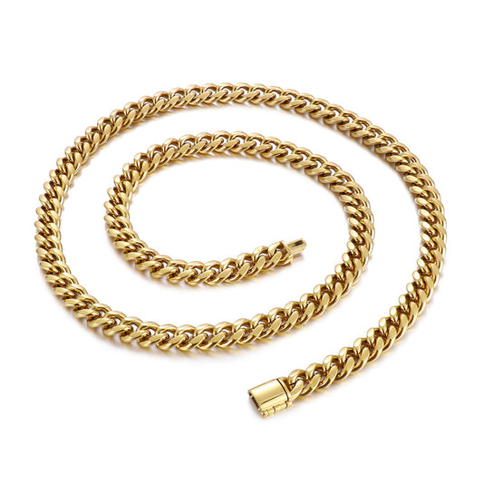 Stylish Hip-Hop Nightclub Cuban Necklace and Titanium Steel Men's Bracelet Set
