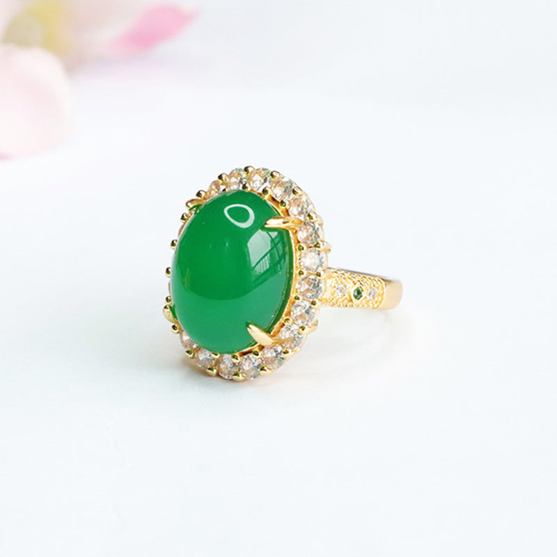 Ice Emperor Green Chalcedony Zircon Halo Ring Jewelry