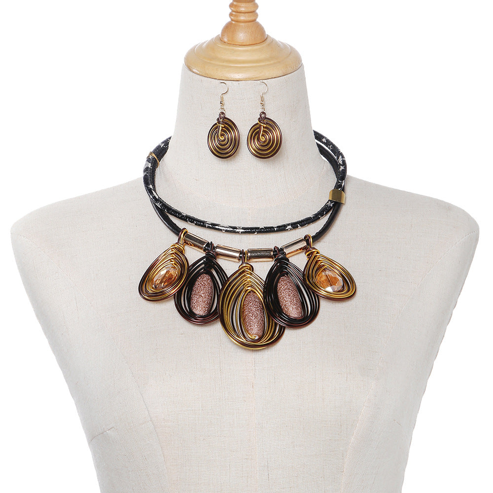 Exaggerated Frosted Resin Glass Necklace Set - Savanna Rhythms Collection