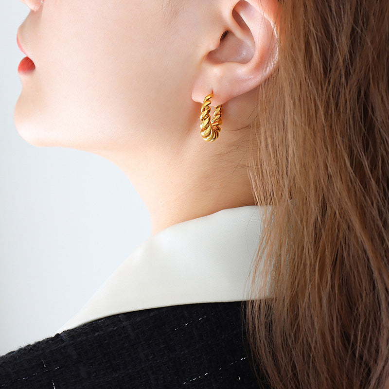 Trendy Hollow C-Shaped Brass Stud Earrings for Women