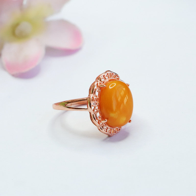 Amber Beeswax Sterling Silver Hollow Ring - Fortune's Favor Collection