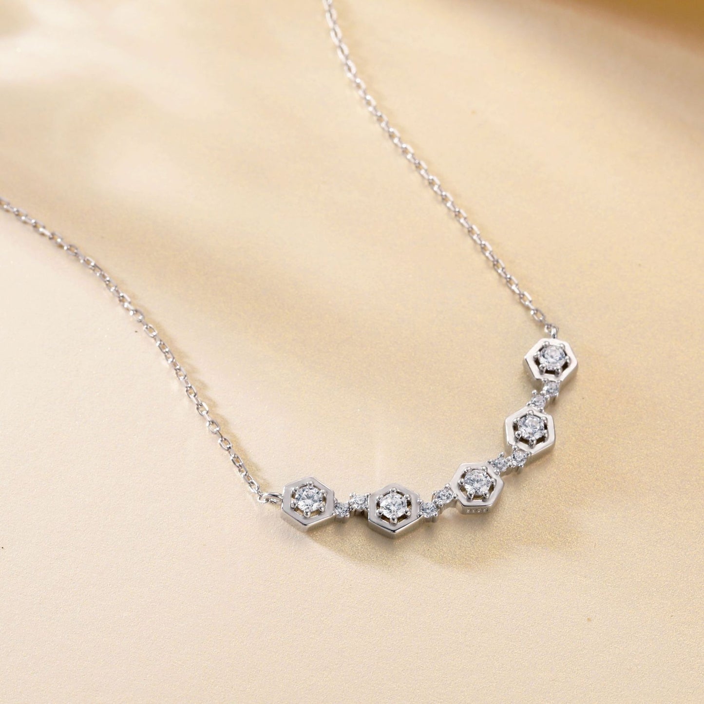 Round Zircon Honeycomb Pendant Sterling Silver Necklace