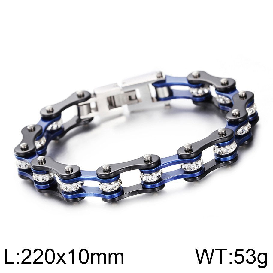 Trendy Men's Titanium Steel Locomotive Bracelet with Zircon Accents