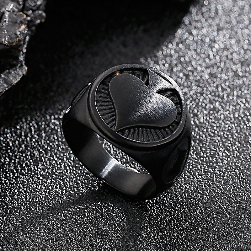 European and American Hip Hop Titanium Steel Men's Ring - Spade K Design