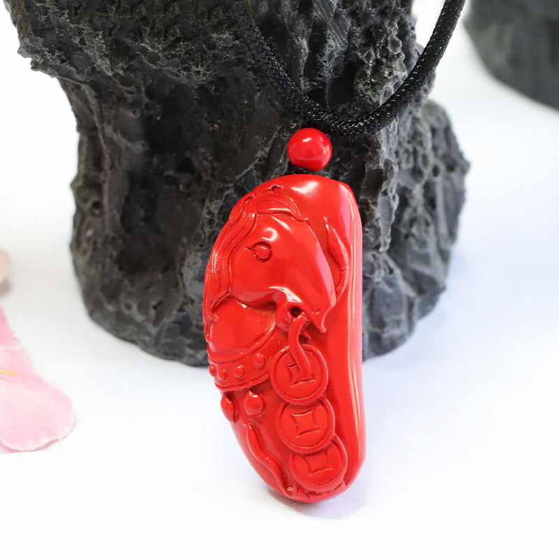 Cinnabar Stone Wealth Horse Pendant