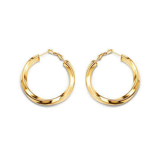 Vintage French Twist C-Shaped Earrings in 18K Gold Plated Titanium Steel