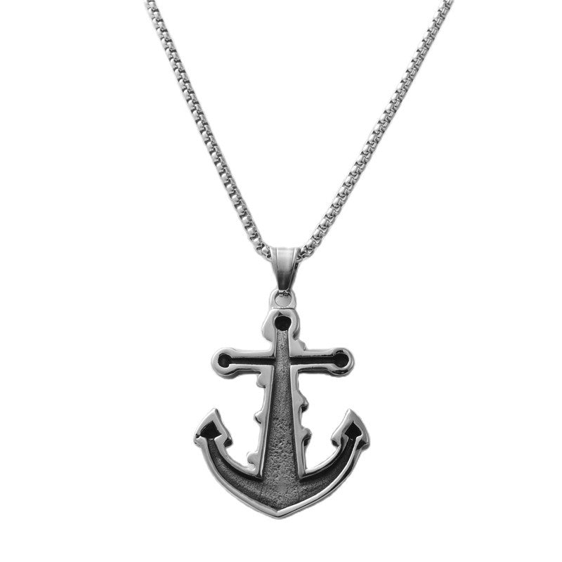 Personalized Retro Titanium Steel Anchor Pendant Necklace for Men - Trendy Stainless Steel Hook Design