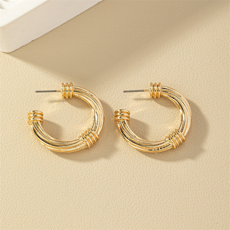 Exquisite C-Shaped Metal Earrings with Woven Fried Dough Twists